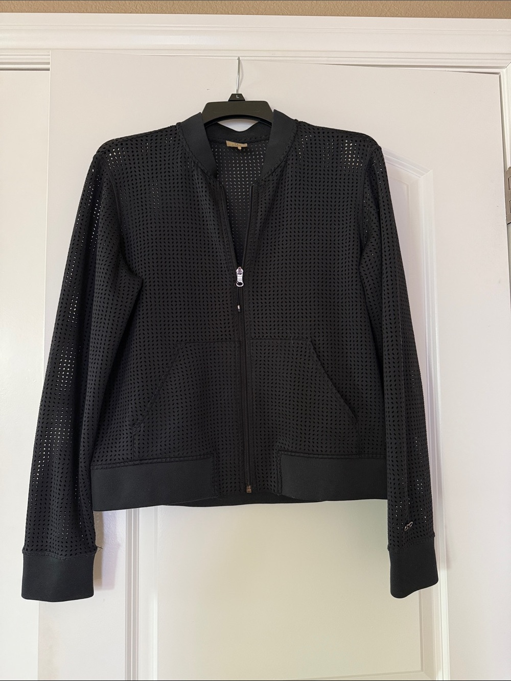Calia Black Perforated Zip-Front Bomber Jacket